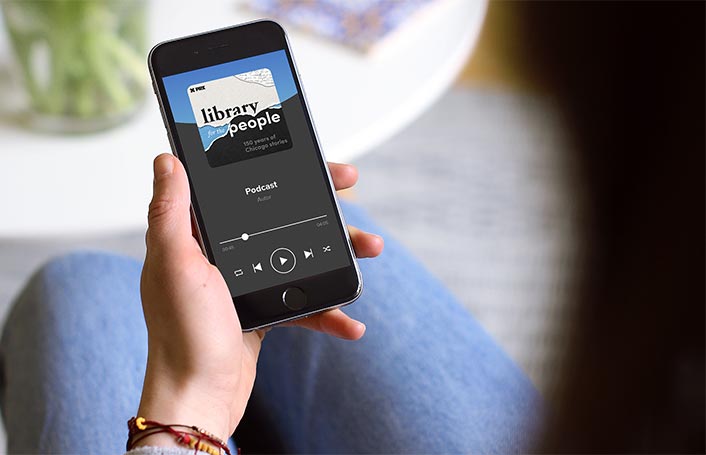 A person listening to Library for the People on their phone.